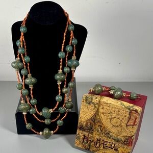 Mary McFadden Worldly Treasures Elegant Wood Beaded Necklace & Earring Set